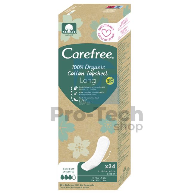Slipové organické vložky - Intímky Carefree Organic Cotton Long 24ks 30559