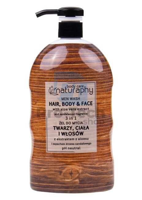 Sprchový gél, šampón a gél na tvár pre mužov 3v1 santalové drevo Body care Naturaphy 1000ml 30126