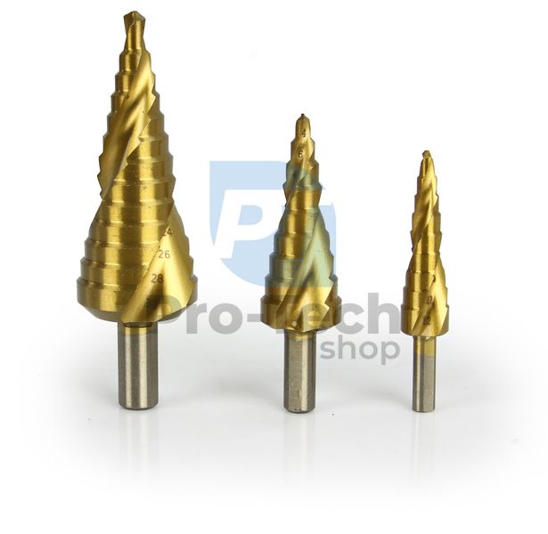 Stupňovité vrtáky do kovu špirálové 3ks 4-12, 4-20, 6-30mm 14235