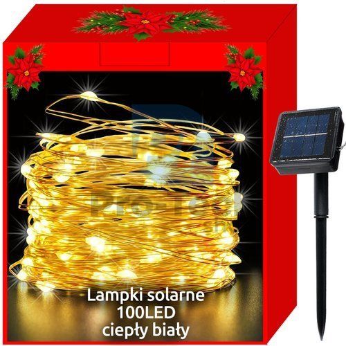 Vianočné osvetlenie - solárne - drôtiky 100 LED studená biela 75462