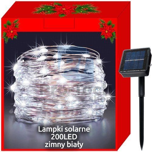 Vianočné osvetlenie - solárne - drôtiky 200LED studená biela 75464