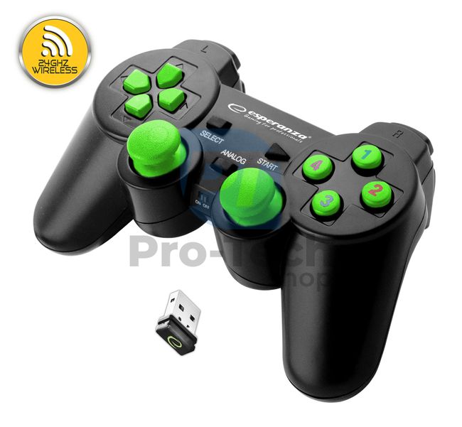 Vibračný bezdrôtový gamepad PC/PS3 USB GLADIATOR, čierno-zelený 72645
