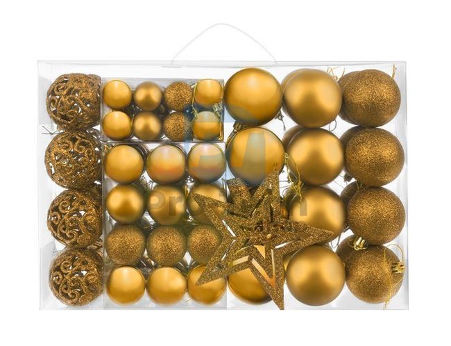 Zlatý set vianočných guličiek - 100 kusov + Hviezda 75623
